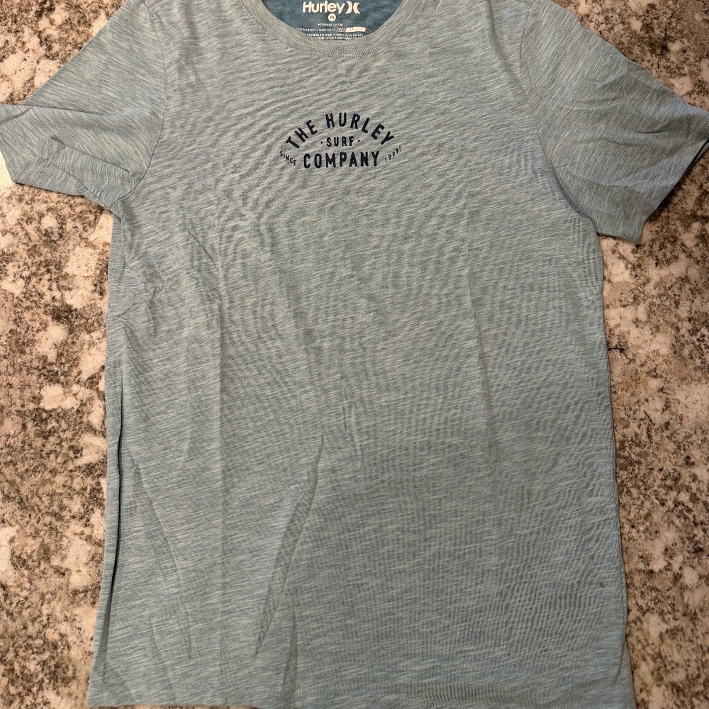 Hurley Surf Company T-Shirt Mens Medium Nike Dri-Fit Light Blue Surf Tee